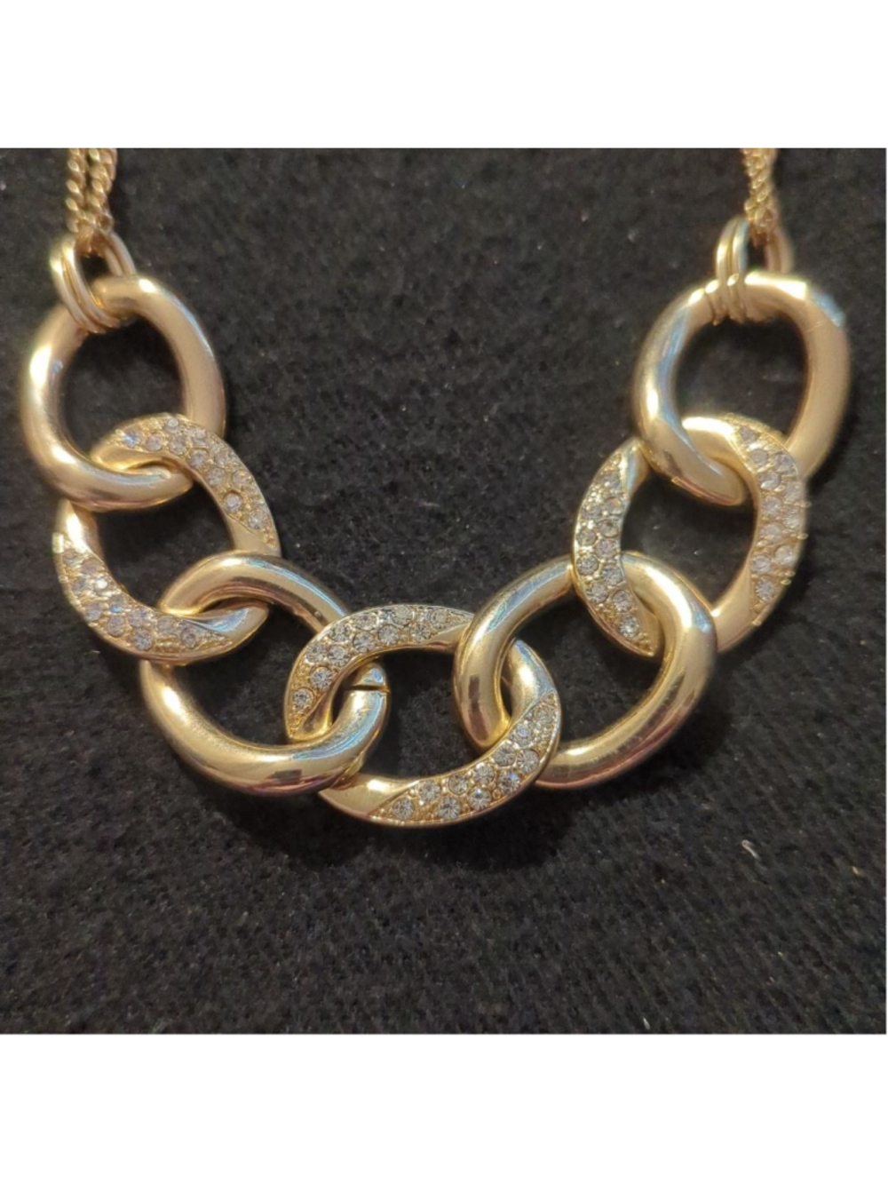 Gold Tone Clear Rhinestone Chunky Chain Link Statement Necklace - Picture 2 of 4